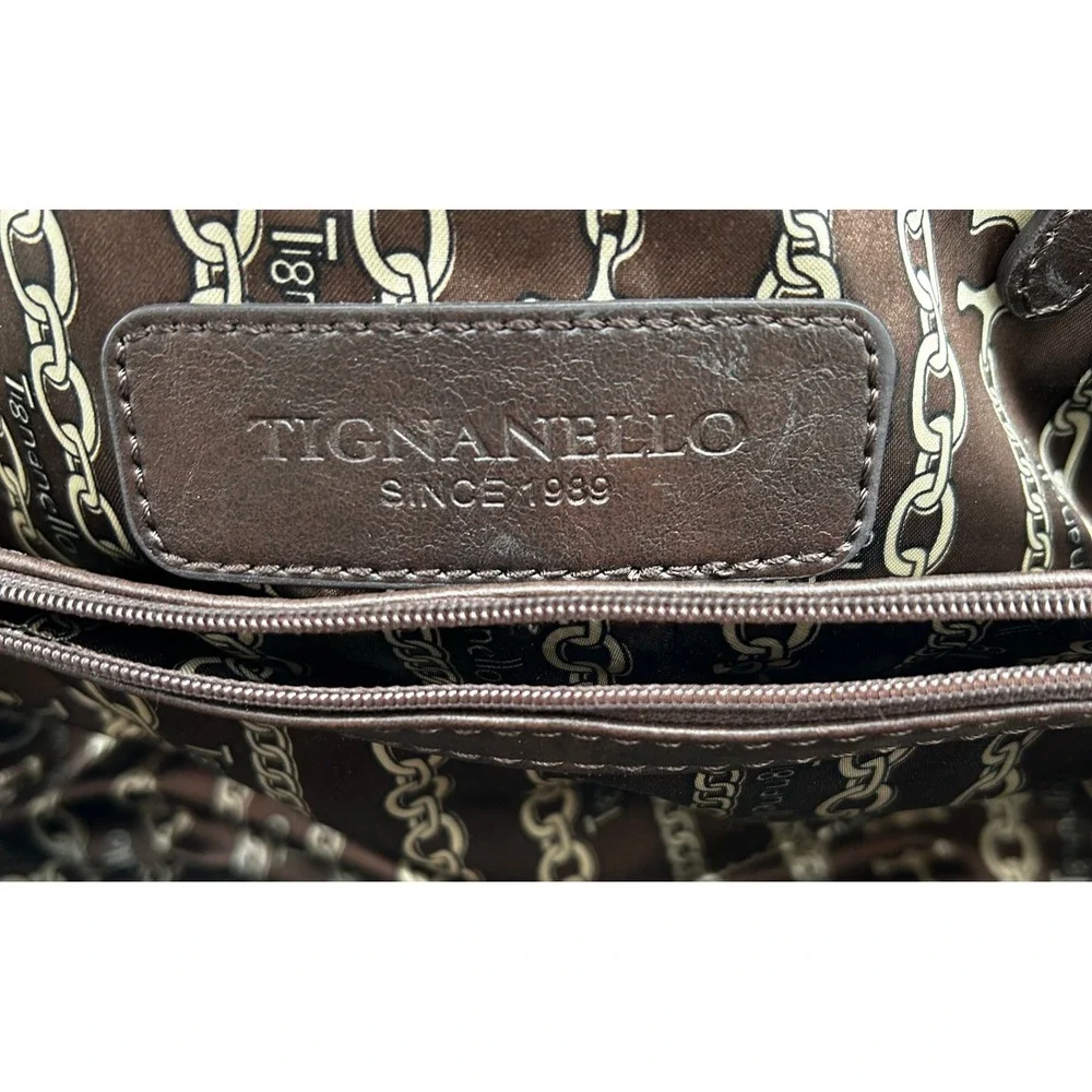 Tignanello Leather Satchel Womens Black Embossed Handbag Tassel‎ Classic